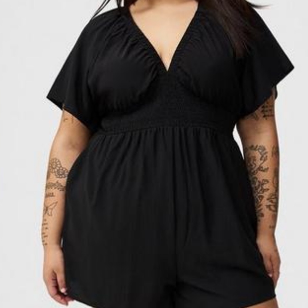 Torrid Black V-Neck Romper with Pockets